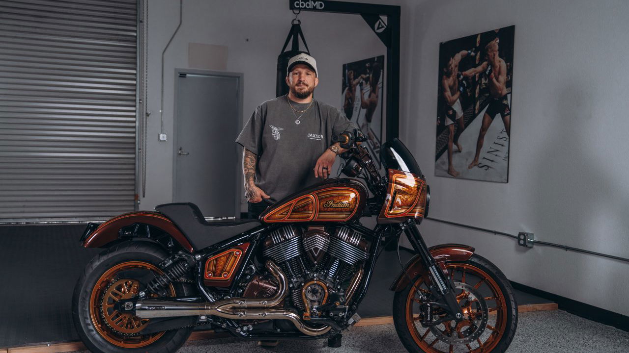 TJ Dillashaw with custom Indian Sport Chief