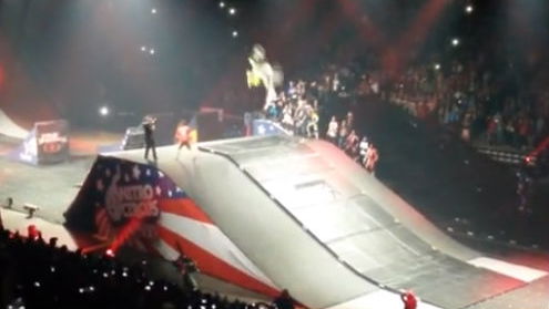Record double front-flip attempt ends badly