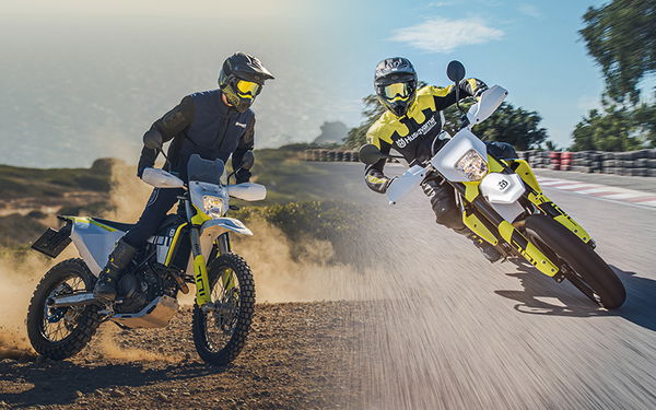 2023 Husqvarna 701 Enduro and 701 Supermoto split image. - Husqvarna Media