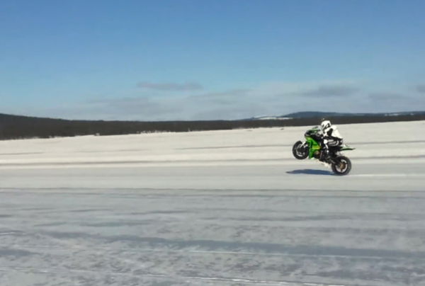 Swedish racer breaks record for fastest motorcycle wheelie on ice