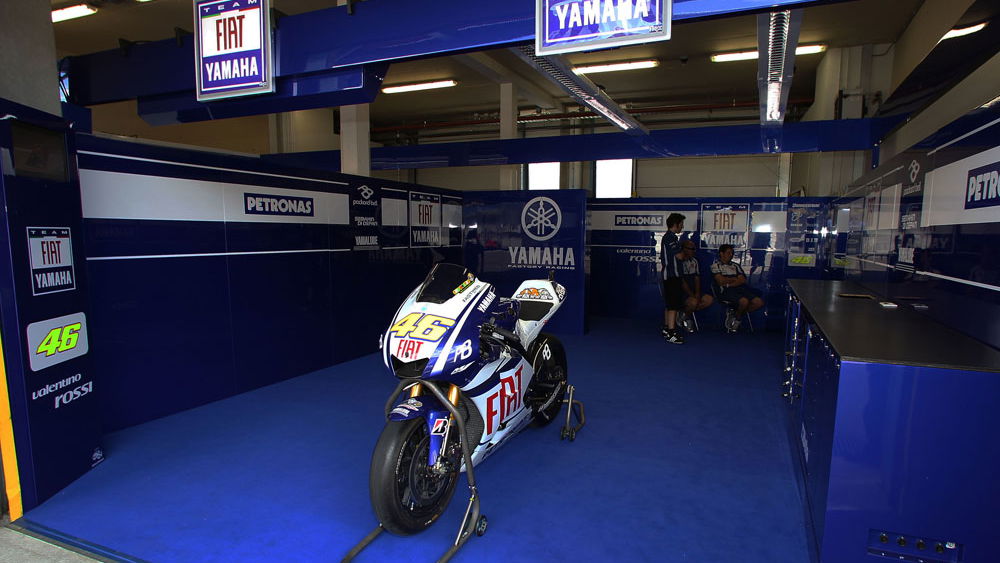 Rossi's pit garage is eerily quiet