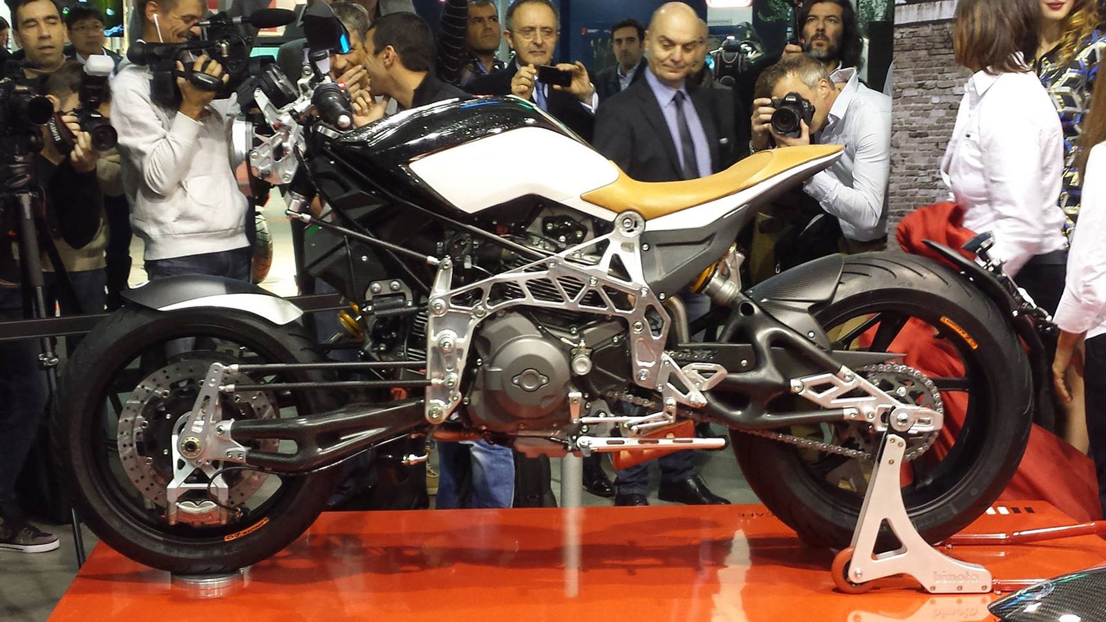 Bimota's supercharged Testastretta-powered Impeto and Tesi 3D RaceCafe debut in Milan