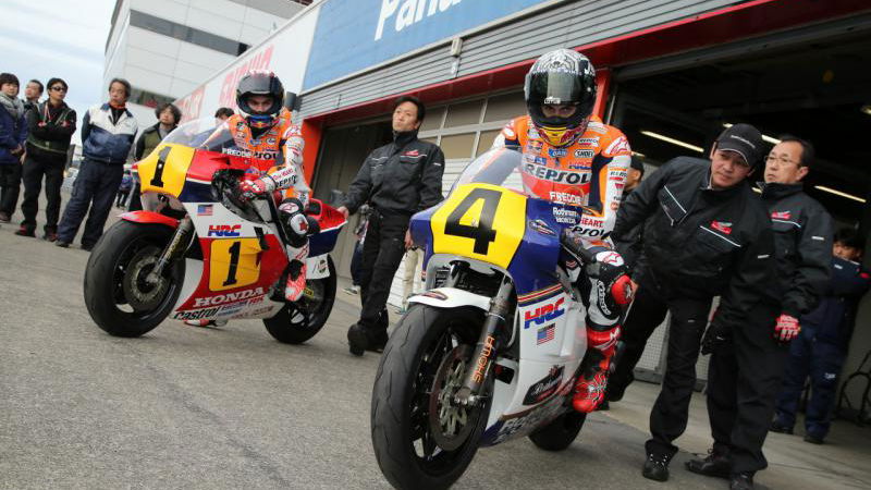 Marquez and Pedrosa ride NSR500s