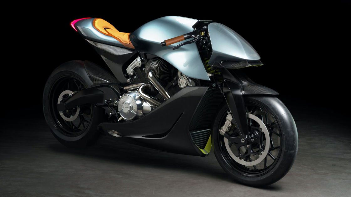 AMB-001 motorcycle in a photography studio