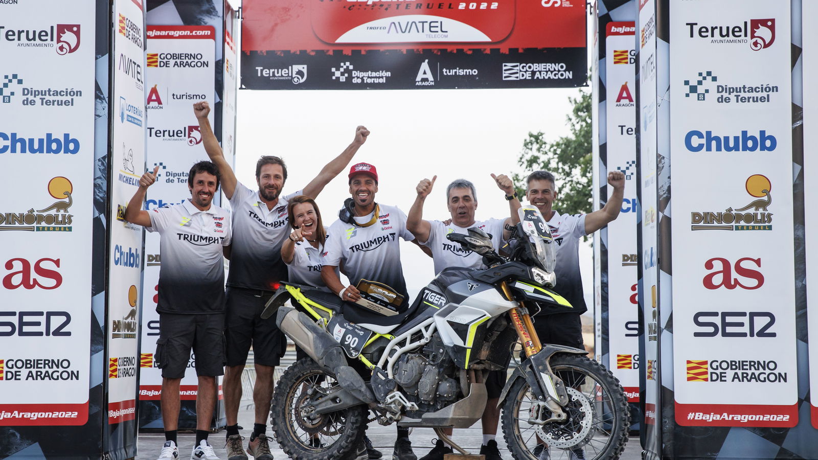 Ivan Cervantes and Triumph team on 2022 Baja Aragon podium with Tiger 900 Rally Pro. - Triumph