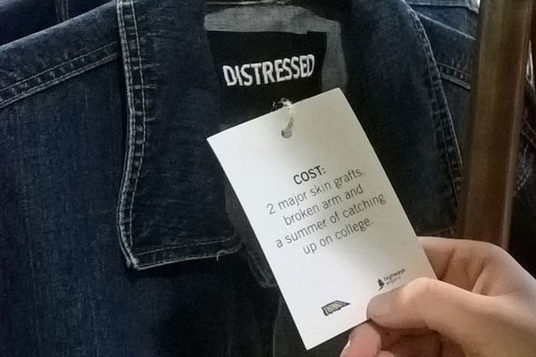 'Distressed' clothing shows the consequences of crashing without protective gear