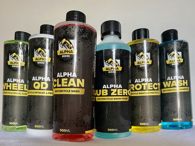 Six bottles of Alpha Bikes products