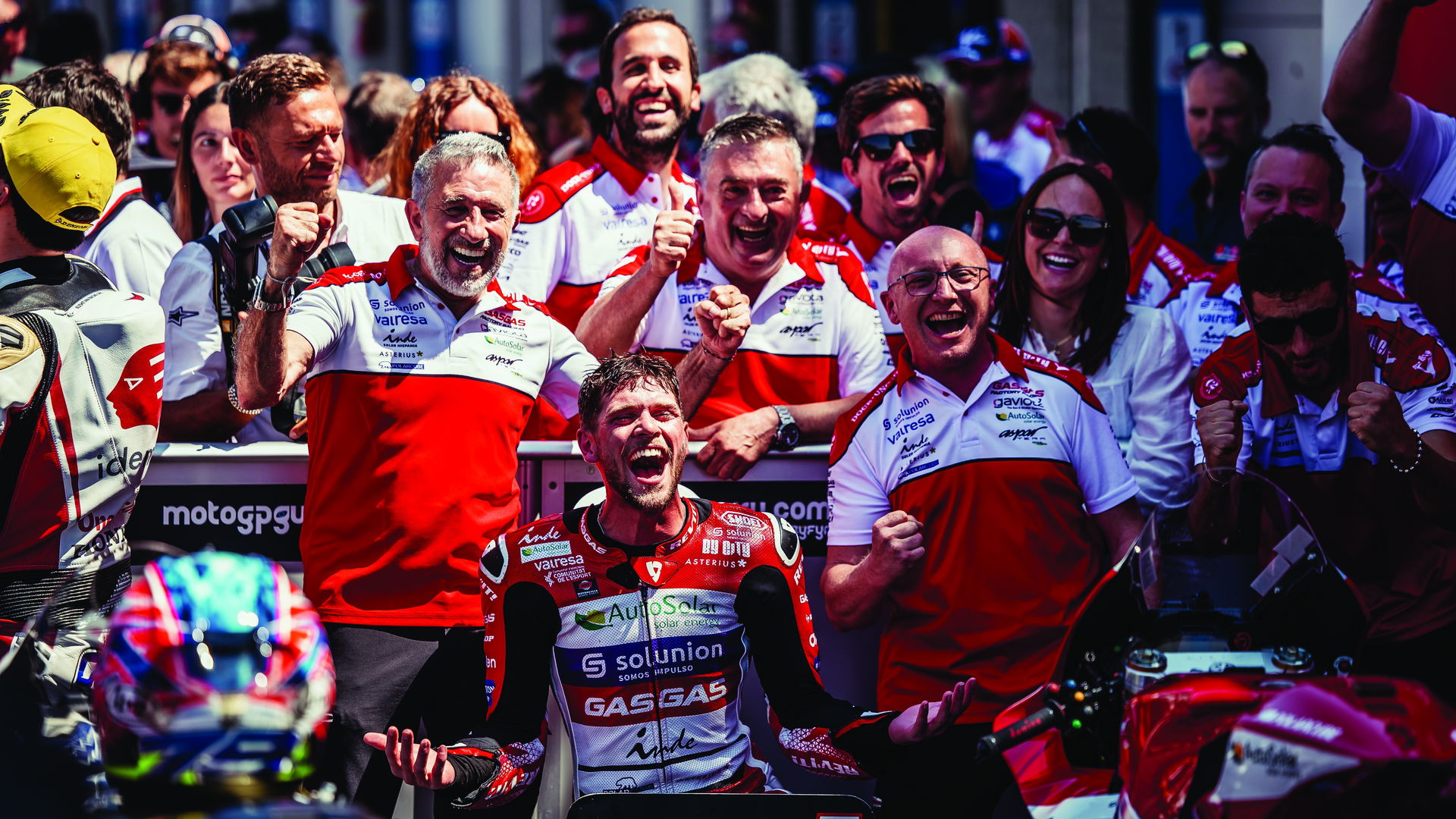 Jake Dixon celebrates Moto2 Dutch TT win with GasGas Aspar team. - Aspar