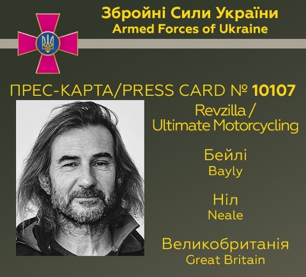 Neale Bayly's press ID card for his Ukraine trip