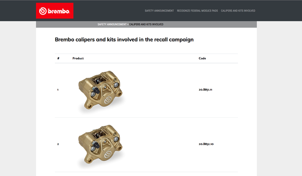 Brembo pad recall