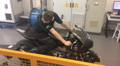 Triumph Moto2 bike on dyno