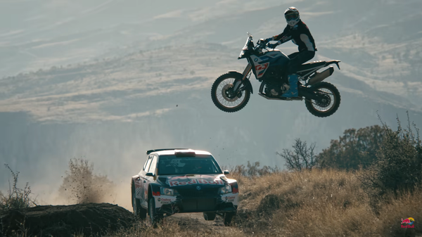 Toprak Razgatlioglu, F900 GS vs Skoda Fabia. - Red Bull Motorsports/YouTube