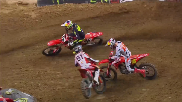 Justin Barcia, Jett Lawrence, 2024 St. Louis Supercross. - SuperMotocross World Championship/SMX Videopass