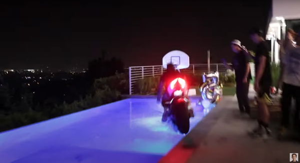 Ducati Panigale V2 in the swimming pool at David Dobrik party