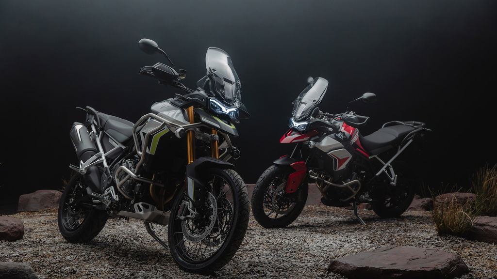 Two Triumph Tiger adventure bikes