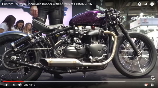 A close-up look at the first custom Triumph Bonneville Bobber - with twin nitrous