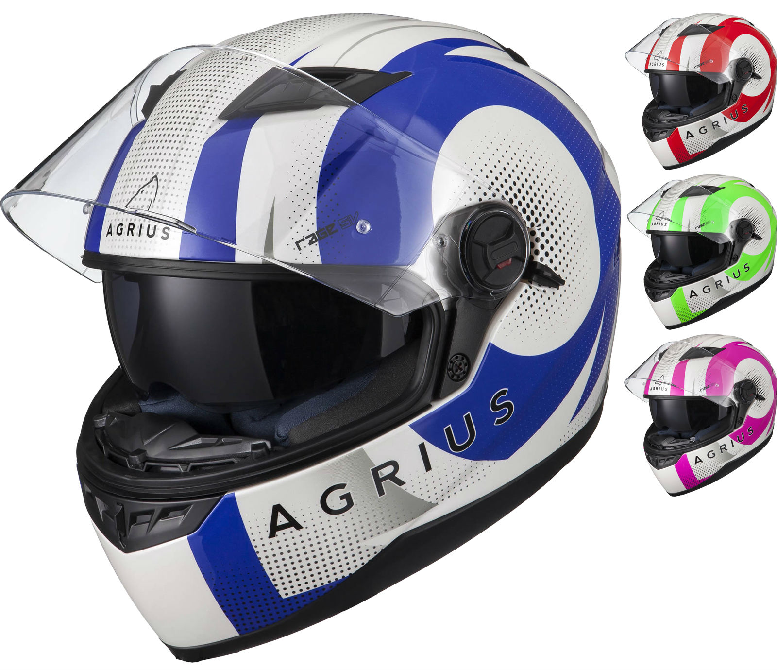Agrius Rage SV Fusion Motorcycle Helmet & Visor Sun Visor Pinlock Ready Crash 