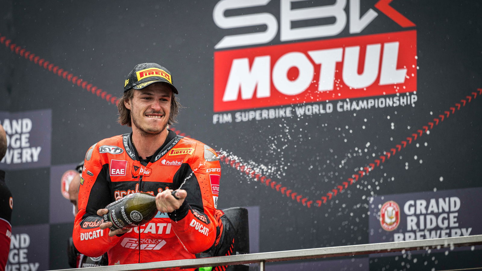 Nicolo Bulega, 2023 Australian WorldSSP podium. - Ducati