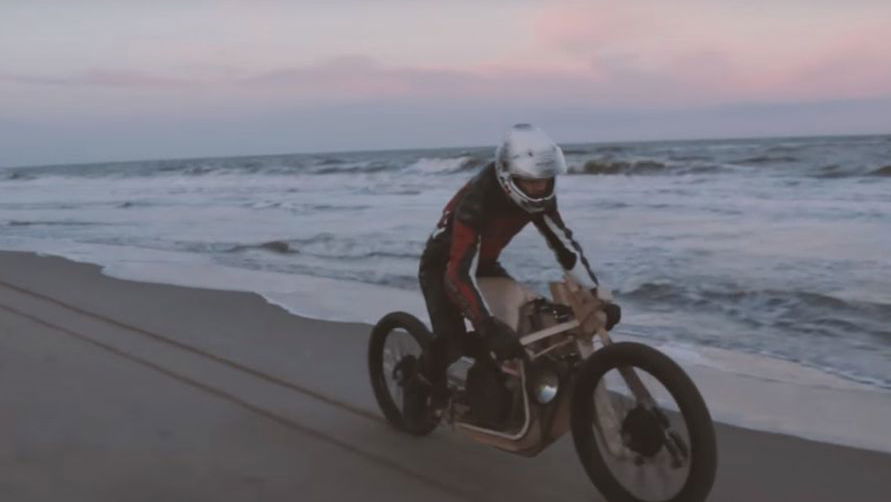 Wooden algae-powered motorcycle 