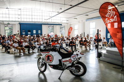 Lucky Explorer Cagiva Elefant 900 at 2023 Dakar Rally presentation in Schiranna.