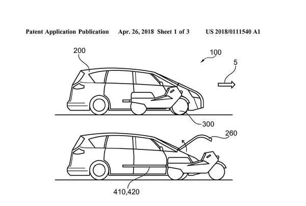 Ford patent Batmobile-style car-mounted bike