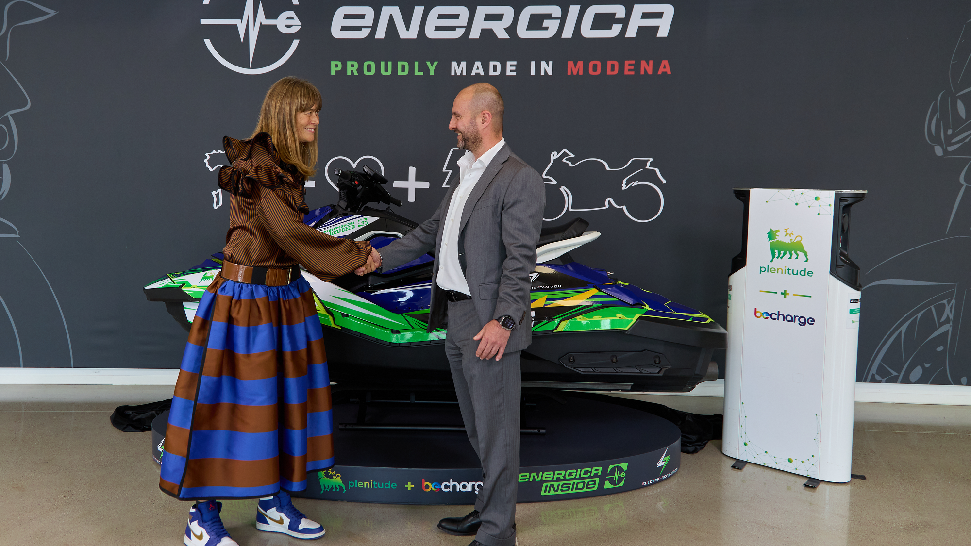 Livia Cevolini, Paolo Martini, at Energica Inside, Be Charge announcement.