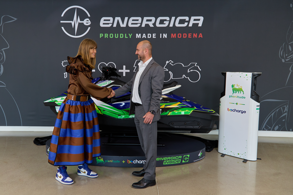 Livia Cevolini, Paolo Martini, at Energica Inside, Be Charge announcement.