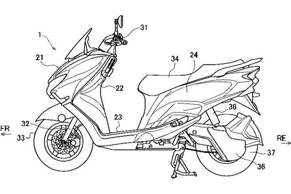 Suzuki electric scooter patent drawing. - Le Repaire des Motards