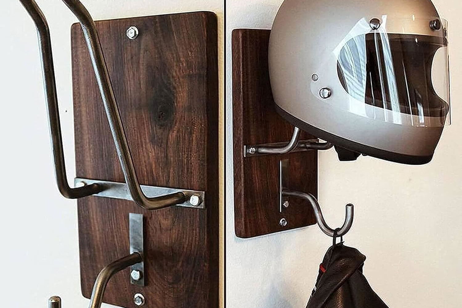 Motorcycle helmet and jacket hanger
