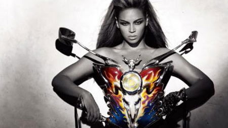 Beyonce shows off designer motorcycle bra
