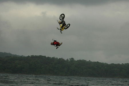 Pastrana makes world's first floating ramp jump