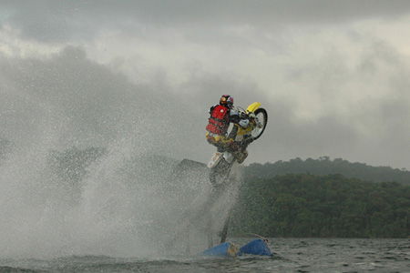 Pastrana makes world's first floating ramp jump