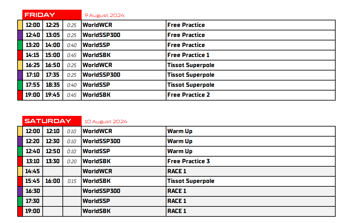 2024 Portuguese WorldSBK schedule