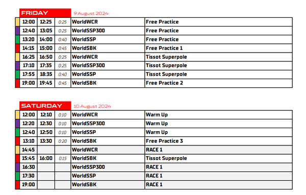 2024 Portuguese WorldSBK schedule