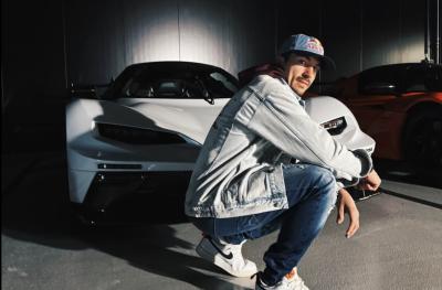 Maverick Vinales in front of a KTM X-Bow GT XR