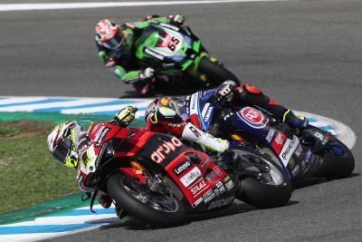 Alvaro Bautista, Toprak Razgatlioglu, Jonathan Rea, 2023 Jerez WorldSBK. - Gold and Goose