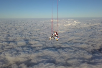 Man skydives from Stratosphere on scooter