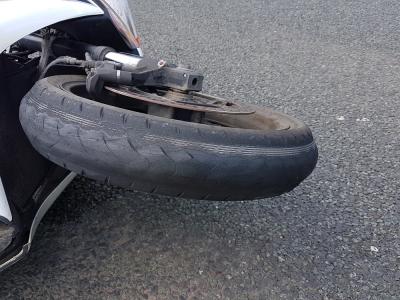 badly worn motorcycle tyre