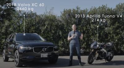 Man stood next to car and motorcycle