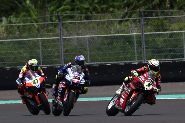 Alvaro Bautista, Toprak Razgatlioglu, Axel Bassani, 2023 Indonesian WorldSBK. - Gold and Goose