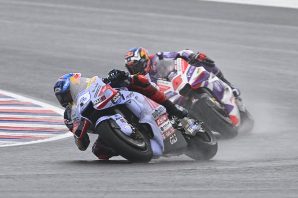 Alex Marquez leads Johann Zarco, 2023 MotoGP Argentinian Grand Prix. - Gold and Goose