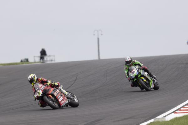 Alvaro Bautista leads Alex Lowes, 2023 UK WorldSBK. - Gold and Goose