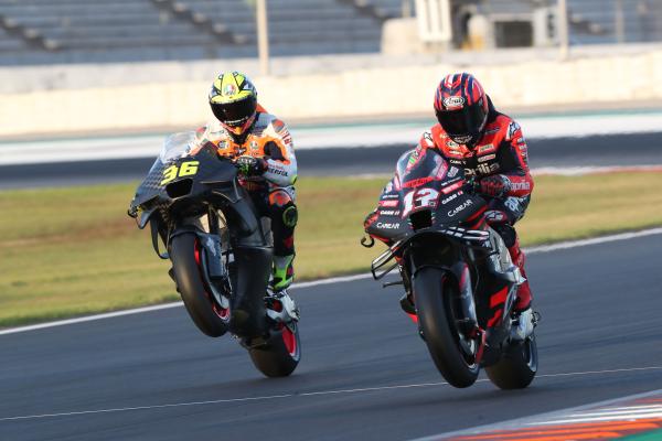 Maverick Vinales, Joan Mir, 2023 MotoGP test. - Gold and Goose