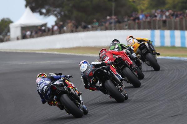 Andrea Locatelli chases pack, 2024 Australian WorldSBK. - Gold and Goose