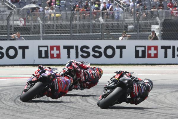 Pedro Acosta, Jorge Martin, Maverick Vinales, 2024 MotoGP Grand Prix of the Americas podium. - Gold and Goose