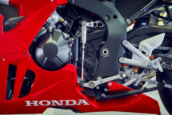 The engine of a Honda motorcycle