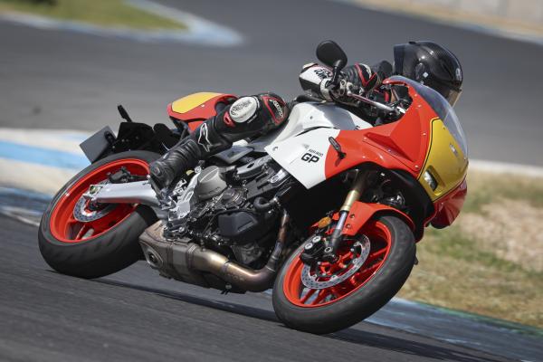 Cornering on track on the XSR900 GP