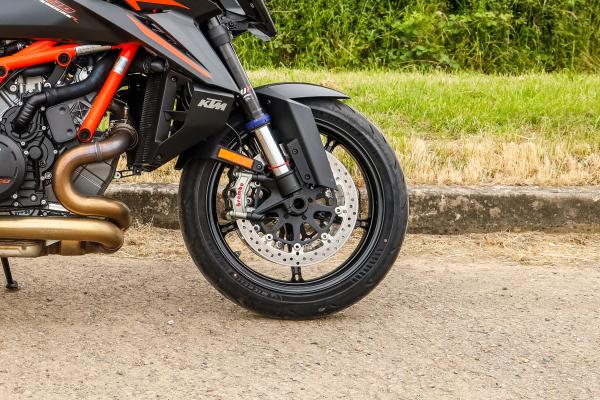 The Brembo front brake of a KTM motorcycle