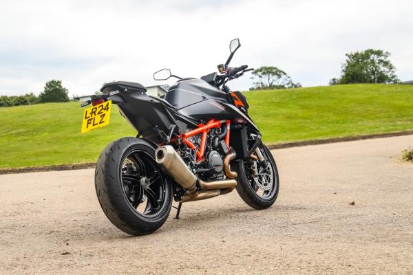 The rear end and exhaust of the Super Duke R Evo