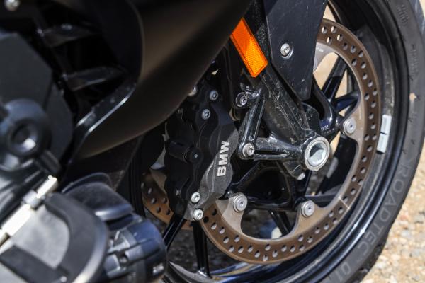 the front brake on a BMW motorcycle